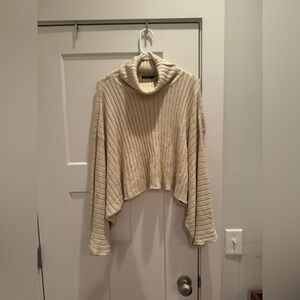 Nasty Gal Cream Ribbed Cowl Neck Sweater